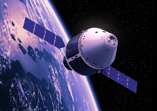 Crew Exploration Vehicle Orbiting Earth Crew Exploration Vehicle Orbiting Earth. 3D Scene. european space agency stock pictures, royalty-free photos & images