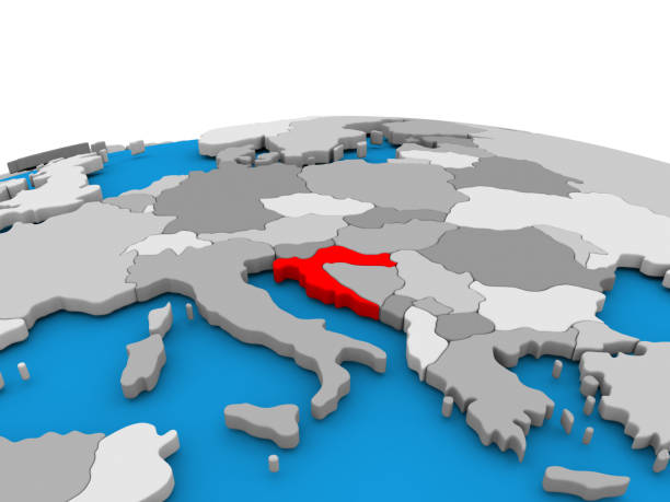 Croatia on globe in red stock photo
