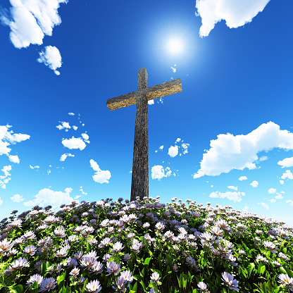 Cross Surrounded By Flowers Stock Photo - Download Image Now - iStock