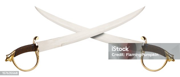 istock Crossed Cutlass on White, great Pirate or Cavalry Theme. 157635568