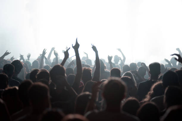 Crowd of people partying at live concert stock photo