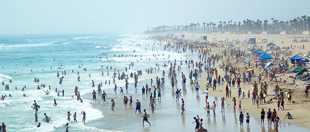 Crowded beach stock photo