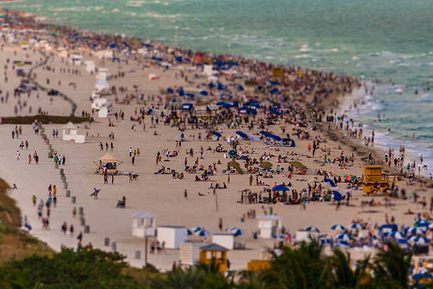 Crowded Miami Beach stock photo
