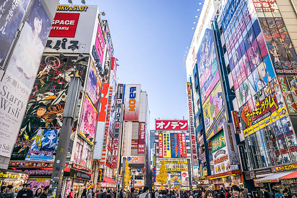 Crowded Streets of Akihabara View of Akihabara Electric Town. editorial photos stock pictures, royalty-free photos & images