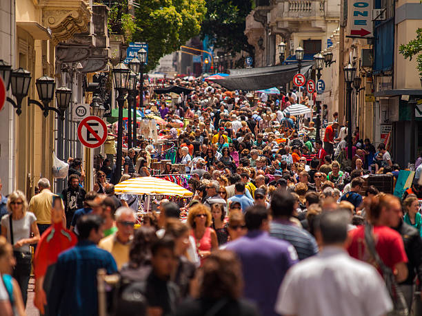 Crowded street at the San Telmo Sunday street Market, Buenos Aires
