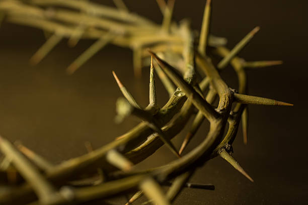 Crown of thorns and Crucifix with copy space  good friday stock pictures, royalty-free photos & images