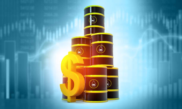 Crude oil barrel with dollar symbols on business background Crude oil barrel with dollar symbols on business background. 3d illustration oil market  stock pictures, royalty-free photos & images