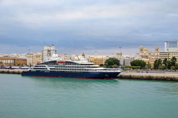 Cruise liner Le Champlain anchored  in the port of Cadiz stock photo