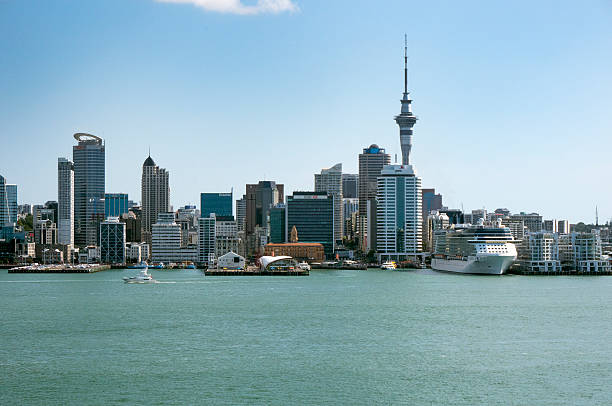 Cruise ship Celebrity Solstice docked in Auckland January 2015 stock photo