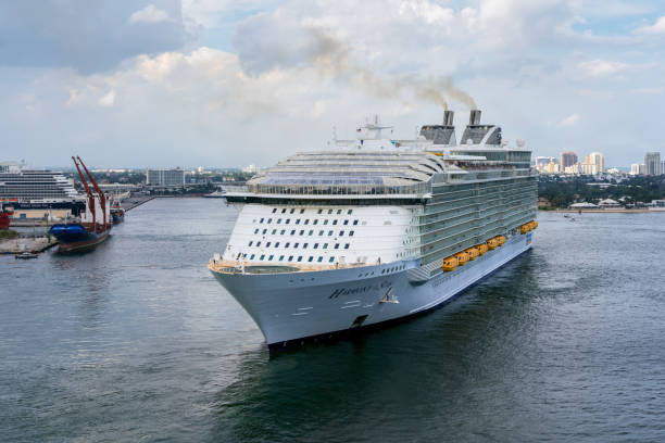 Cruise ship departs on a Caribbean Cruise from Port Everglades, Florida stock photo