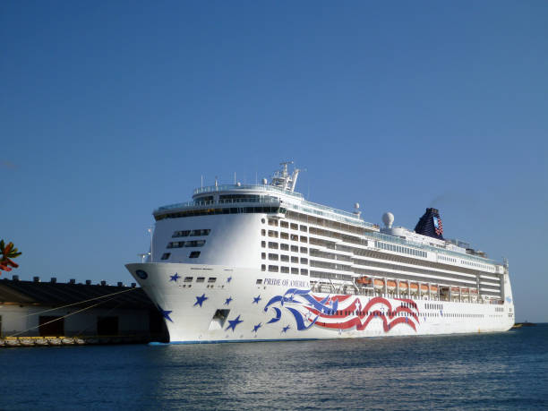 Cruise ship docked in Honolulu Harbor stock photo