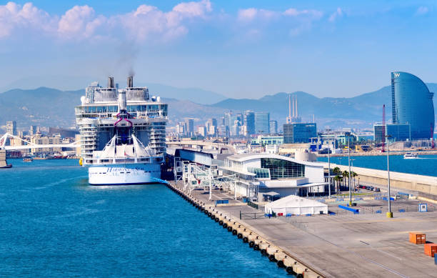 Cruise Ship in Port of Barcelona stock photo