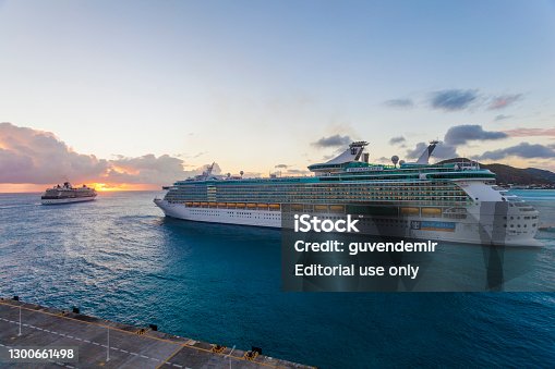 istock Cruise ships leaving Philipsburg Port, St. Maarten 1300661498