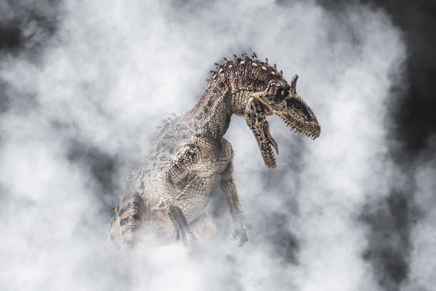 Cryolophosaurus  , Dinosaur on smoke background stock photo