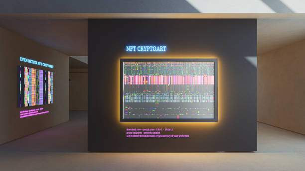 nft cryptoart дисплей в художественной галерее - nft стоковые фото и изображения