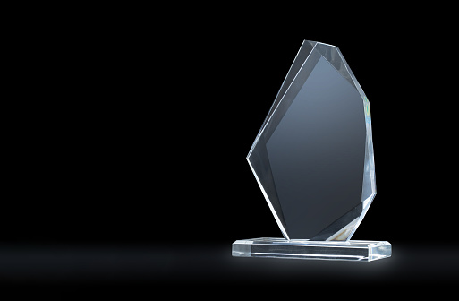 crystal blank award isolated on black background