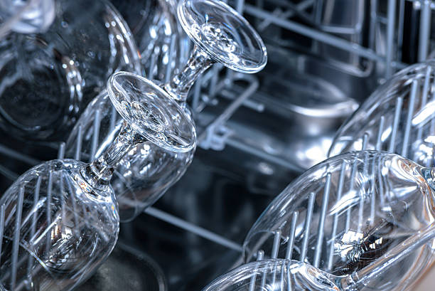 crystal glass in the dishwasher - glas porslin bildbanksfoton och bilder