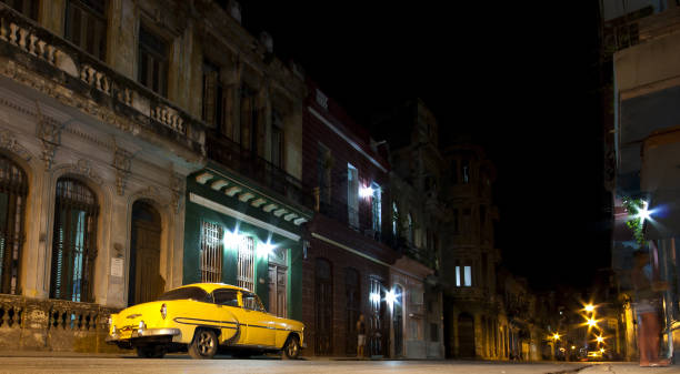 Cuban street by night stock photo