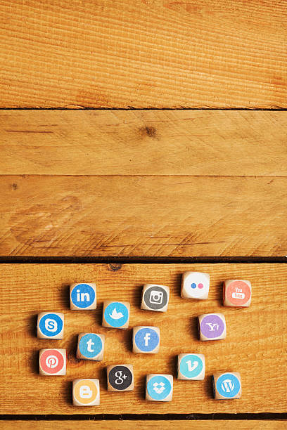 Cubes, dices with social media network logo icons stock photo