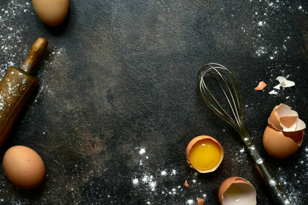 Culinary background with ingredients for baking stock photo