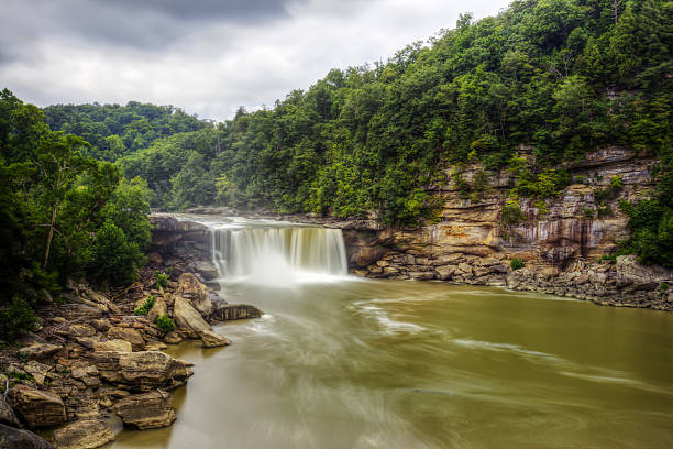 Cumberland Falls in Corbin, KY Muddy River at Cumberland Falls after days of rain. cumberland river stock pictures, royalty-free photos & images
