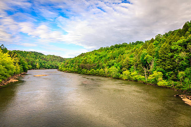 Cumberland River Scenic view of Cumberland River at Cumberland Falls State Resort in Kentucky cumberland river stock pictures, royalty-free photos & images
