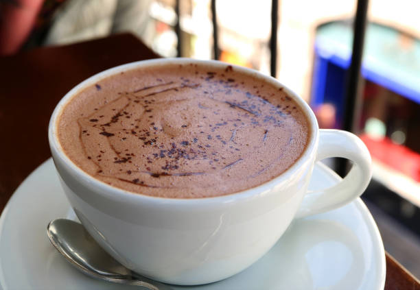 cup of hot chocolate at the upper floor terrace, cusco, peru - hot chocolate imagens e fotografias de stock