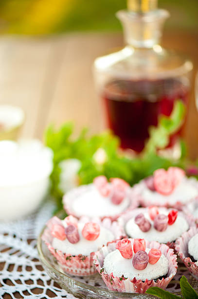 Cupcakes with rose - close up. stock photo