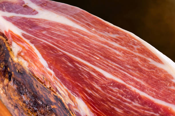 Cured Spanish Iberian Bellota pork ham. stock photo