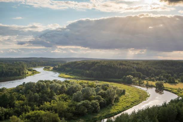 Curve of Nemunas River as seen from Merkine observation deck, Lithuania stock photo