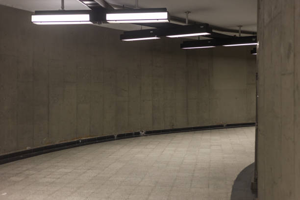 Curved hallway in underground stock photo
