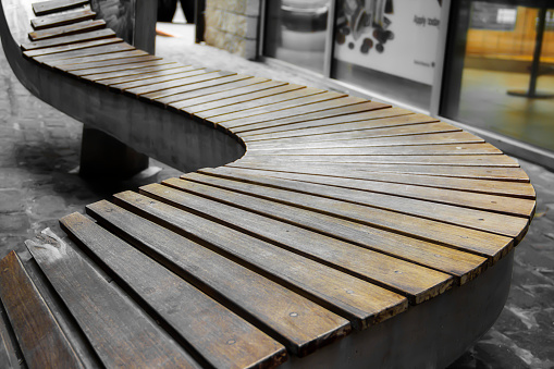 Curved Wooden Bench In A Park Stock Photo Download Image Now