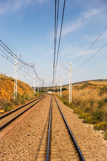 Curving Railroad Tracks in Rural South Africa stock photo