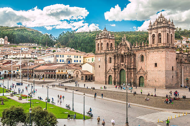 cusco cathedral in peru - peru stok fotoğraflar ve resimler