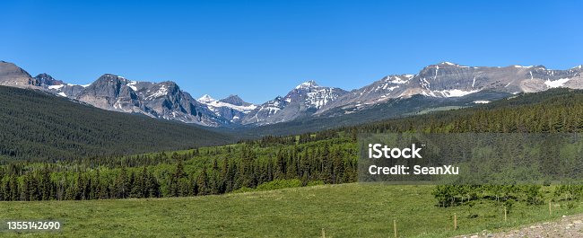 istock Cut Bank Valley - A clear sunny Spring morning view of Cut Bank Valley, surrounded by rugged high peaks of Lewis Range, as seen from Highway 89, Glacier National Park, MT. 1355142690