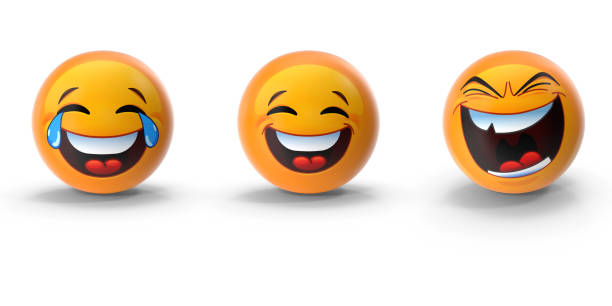 Cute 3D Emoji Set of Three Emotions Against White Cartoon style cute 3D emotion sets of three object on white background. Easy to cut out and crop for all your social media, print and design needs. 3D rendering. laughing emoji stock pictures, royalty-free photos & images
