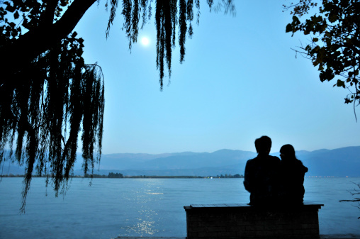 Silhouette of Cute couple at night with moonPlease see some similar pictures from my lightboxe: