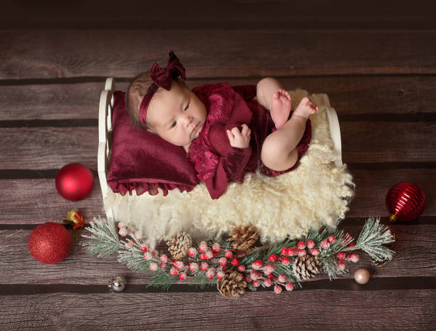 Cute little newborn baby girl stock photo
