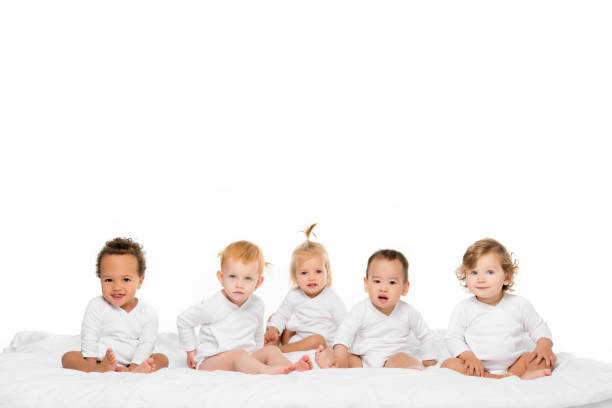 cute multiethnic toddlers group of cute multiethnic toddlerboys and girls isolated on white babies only stock pictures, royalty-free photos & images