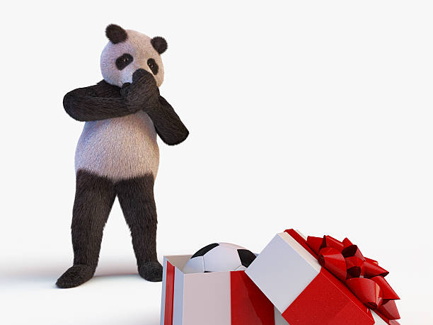 mignon protagoniste caractère panda bambou est tenues semi-ouverte coffret cadeau - panda foot photos et images de collection