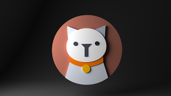 Cute White Cat 3D Icon, Black Background