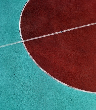 Cyan Plastic Basketball Court Halfcourt Line And Red Center Circle