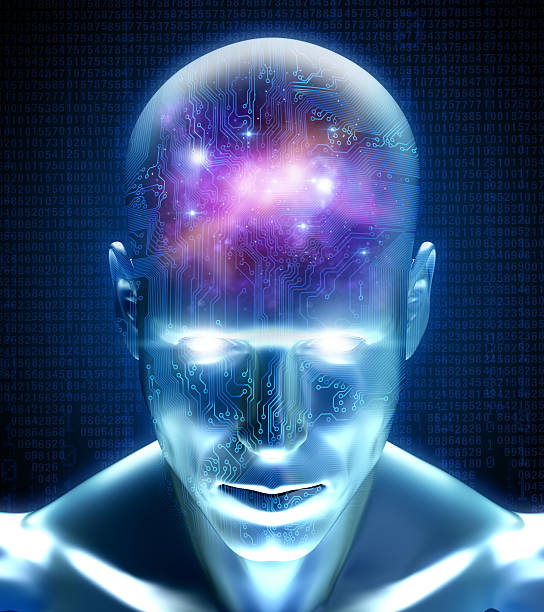 cyber-man-with-circuits-and-space-inside-his-mind-picture-id463700113