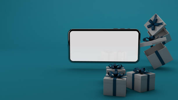 Cyber Monday sales mock up smartphone with gift. 3D Render stock photo