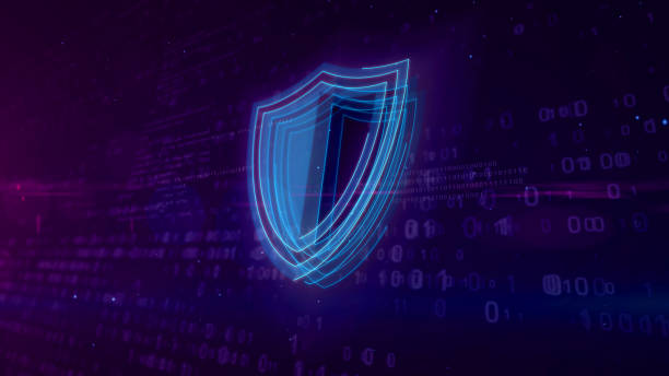 Cyber security digital concept with shield 3D illustration stock photo