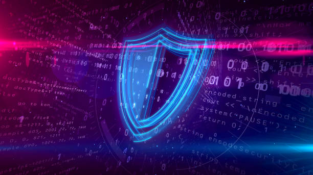Cyber security digital concept with shield stock photo