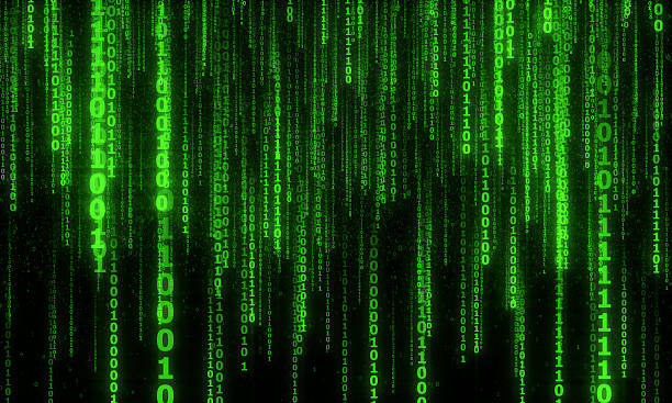 cyberspace with digital falling lines, binary hanging chain stock photo