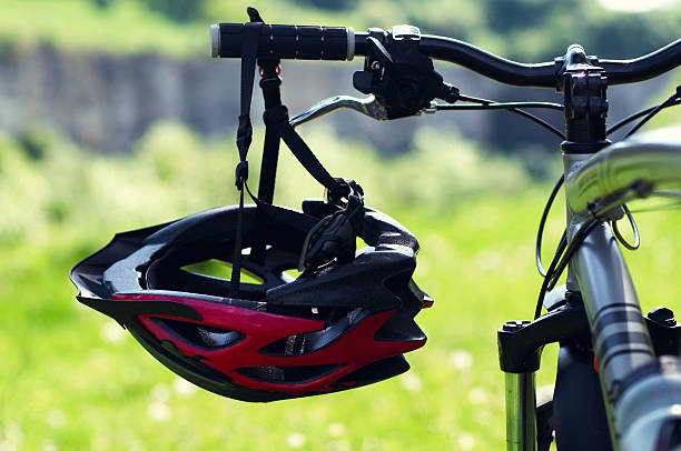 Cycling Helmet at park. stock photo