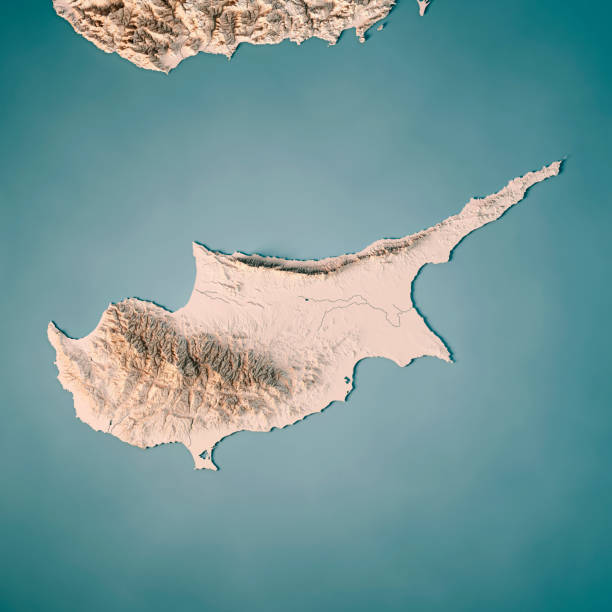Cyprus Island 3D Render Topographic Map Neutral 3D Render of a Topographic Map of Cyprus.
All source data is in the public domain.
Color texture: Made with Natural Earth. 
http://www.naturalearthdata.com/downloads/10m-raster-data/10m-cross-blend-hypso/
Relief texture and Rivers: SRTM data courtesy of USGS. URL of source image: 
https://e4ftl01.cr.usgs.gov//MODV6_Dal_D/SRTM/SRTMGL1.003/2000.02.11/
Water texture: SRTM Water Body SWDB:
https://dds.cr.usgs.gov/srtm/version2_1/SWBD/ republic of cyprus stock pictures, royalty-free photos & images