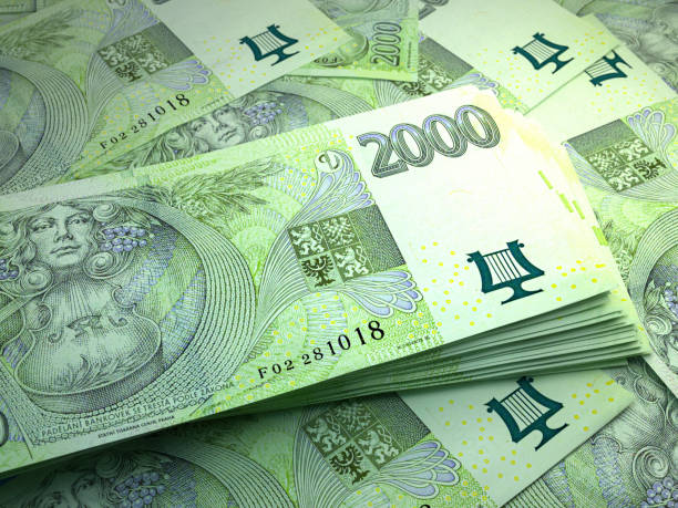 Czech banknotes. Czechkoruna bills. 2000 CZK Kc. Business, finance background. stock photo